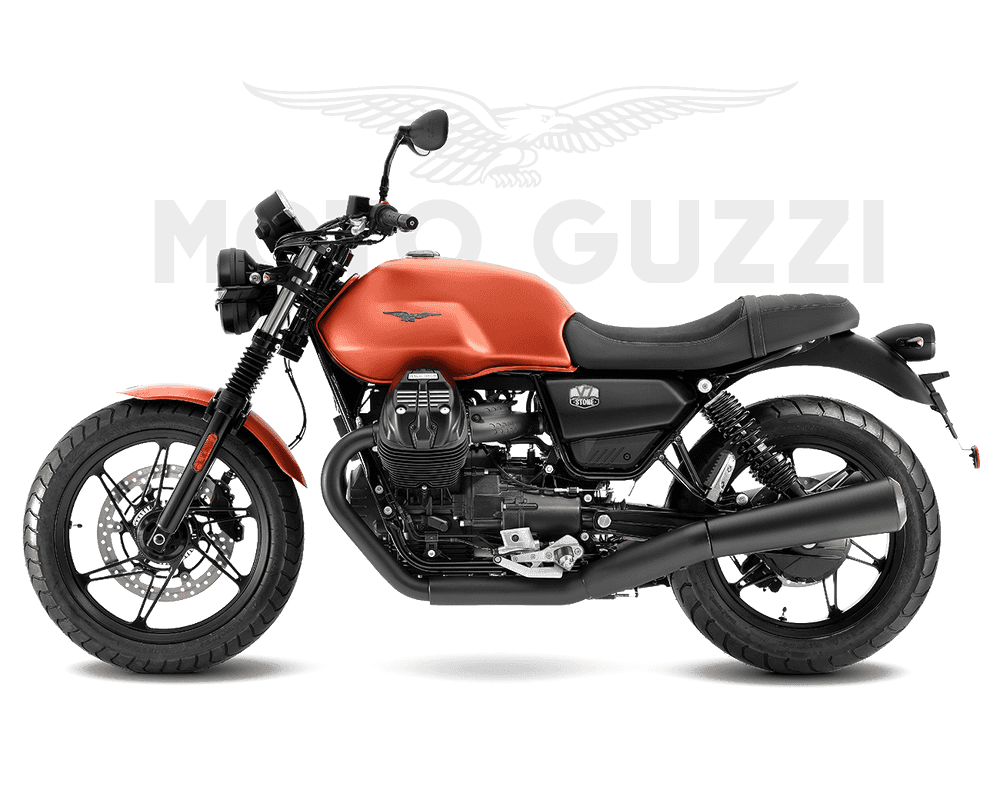 New left facing arancio orange Moto Guzzi V7 Stone