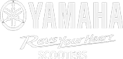 Yamaha logo with the tagline "Revs Your Heart" and the word "Scooters" below.
