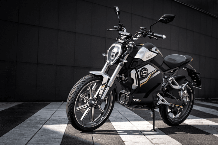 Left facing Super Soco TSX with black and white background