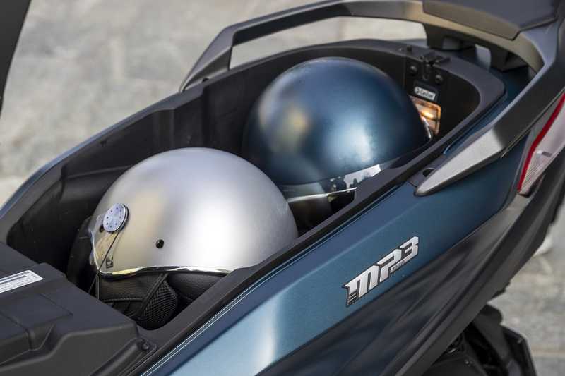 Piaggio MP3 under seat storage area.