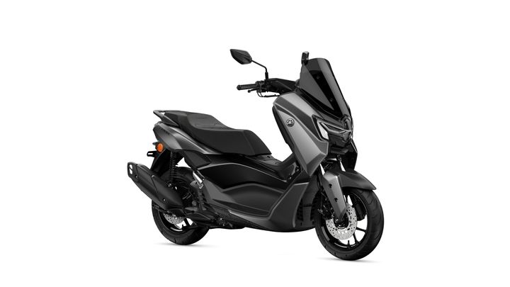 A sleek, modern gray scooter with a streamlined design, showcasing its front profile, handlebars, and rear view against a white background.