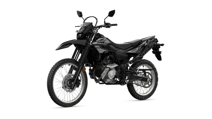 A black Yamaha WR125R motorcycle, featuring off-road tires, a streamlined design, and a compact body, positioned against a white background.