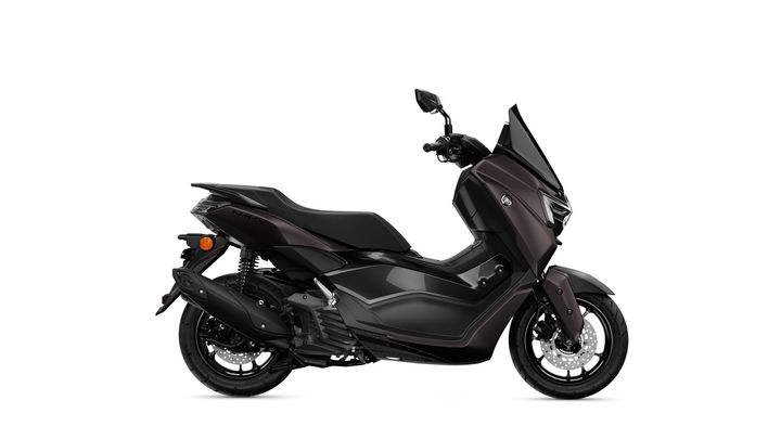 A sleek black scooter with a modern design, showcasing a prominent front shield, sporty lines, and a distinctive rear section.