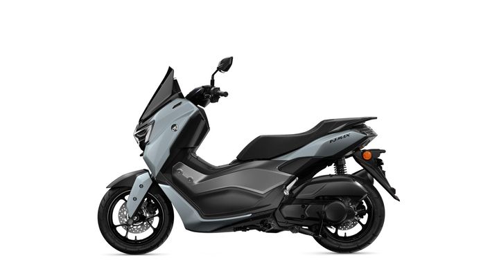 A sleek gray and black Yamaha NMAX scooter displayed from the side on a white background.