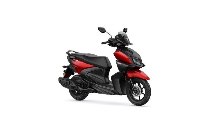 A sleek black and red scooter, angled to showcase its design, featuring a stylish front headlight, a comfortable seat, and sturdy tires.