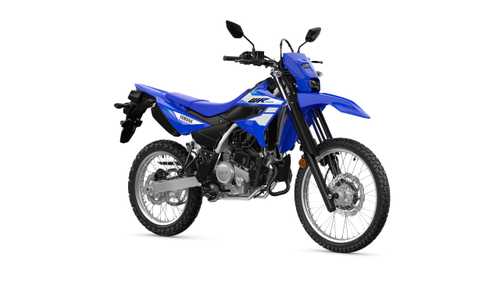 Yamaha WR125R A blue Yamaha dirt bike with a modern design, featuring aggressive styling, dual sport tires, and a high front fender, positioned on a white background.