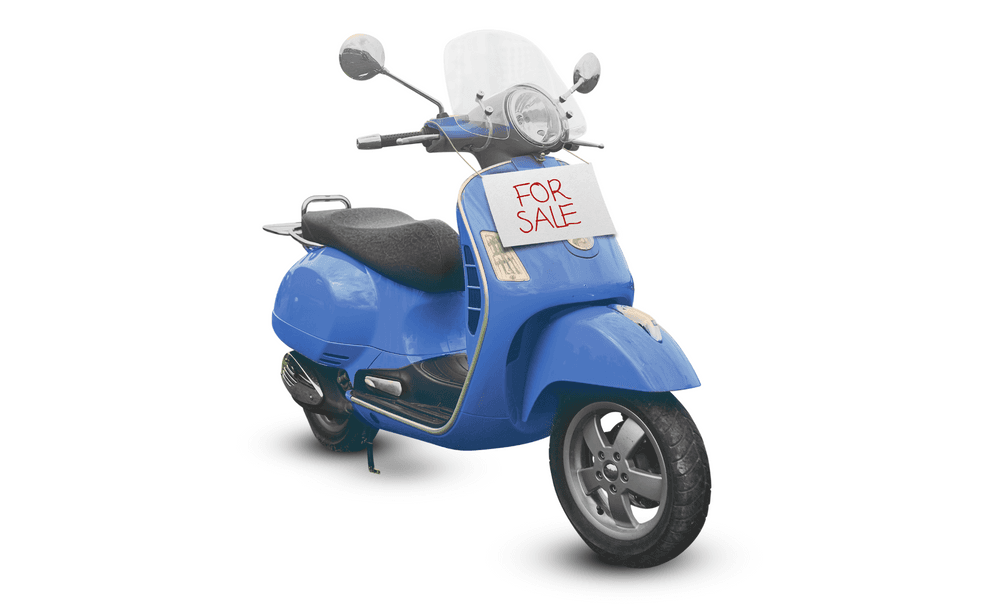 Right facing second hand blue Vespa for sale